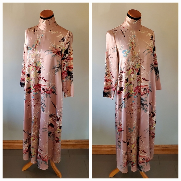 Aritzia Wilfred XS Laverne 100% Silk Floral High Neck Cottagecore Midi Dress - Picture 3 of 12